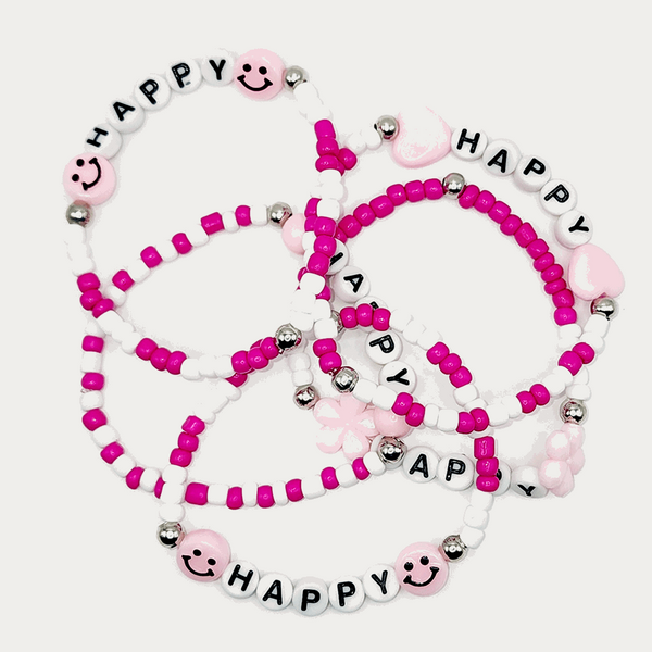 Happy Beaded Stretch Bracelet