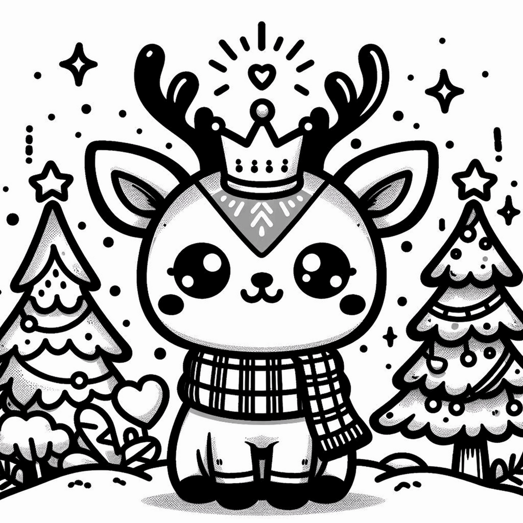 Christmas Reindeer Digital Download Coloring Page